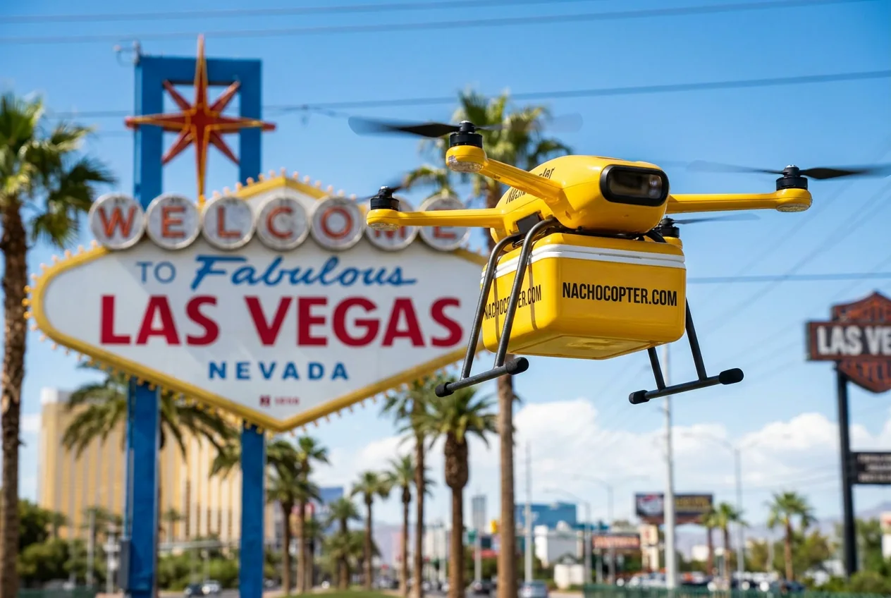 NachoCopter by the Welcome to Fabulous Las Vegas sign